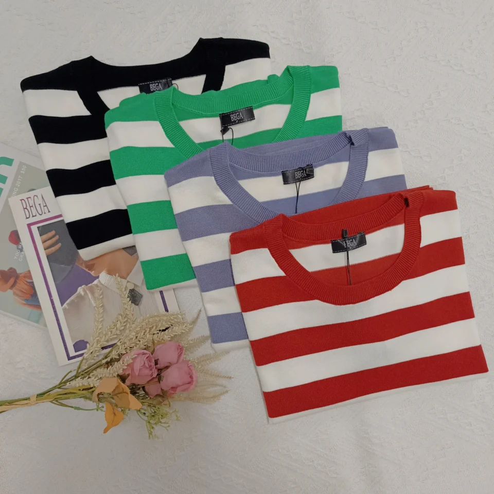 SAIRA STRIPED SHORT SLEEVE KNIT TOP — view 4