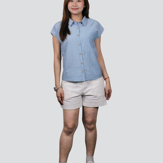 Sophie Cap Sleeve Button Up Shirt (O-BC75695)
