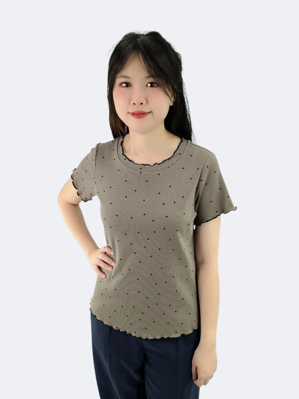 EMIL FRILL EDGE POLKA DOT KNIT TOP — view 2