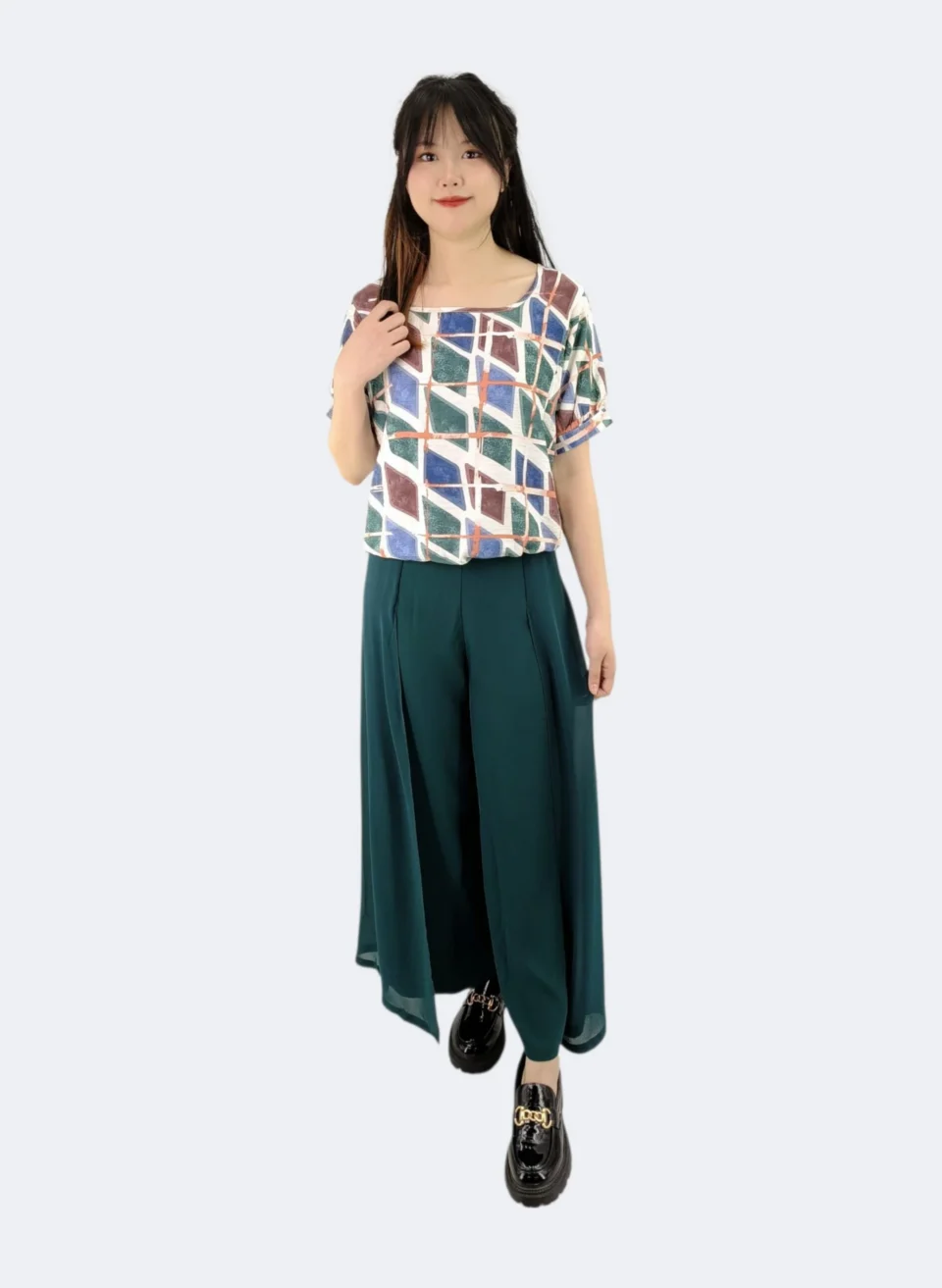 NORA GEOMETRIC PRINT TIE-HEM BLOUSE — view 3
