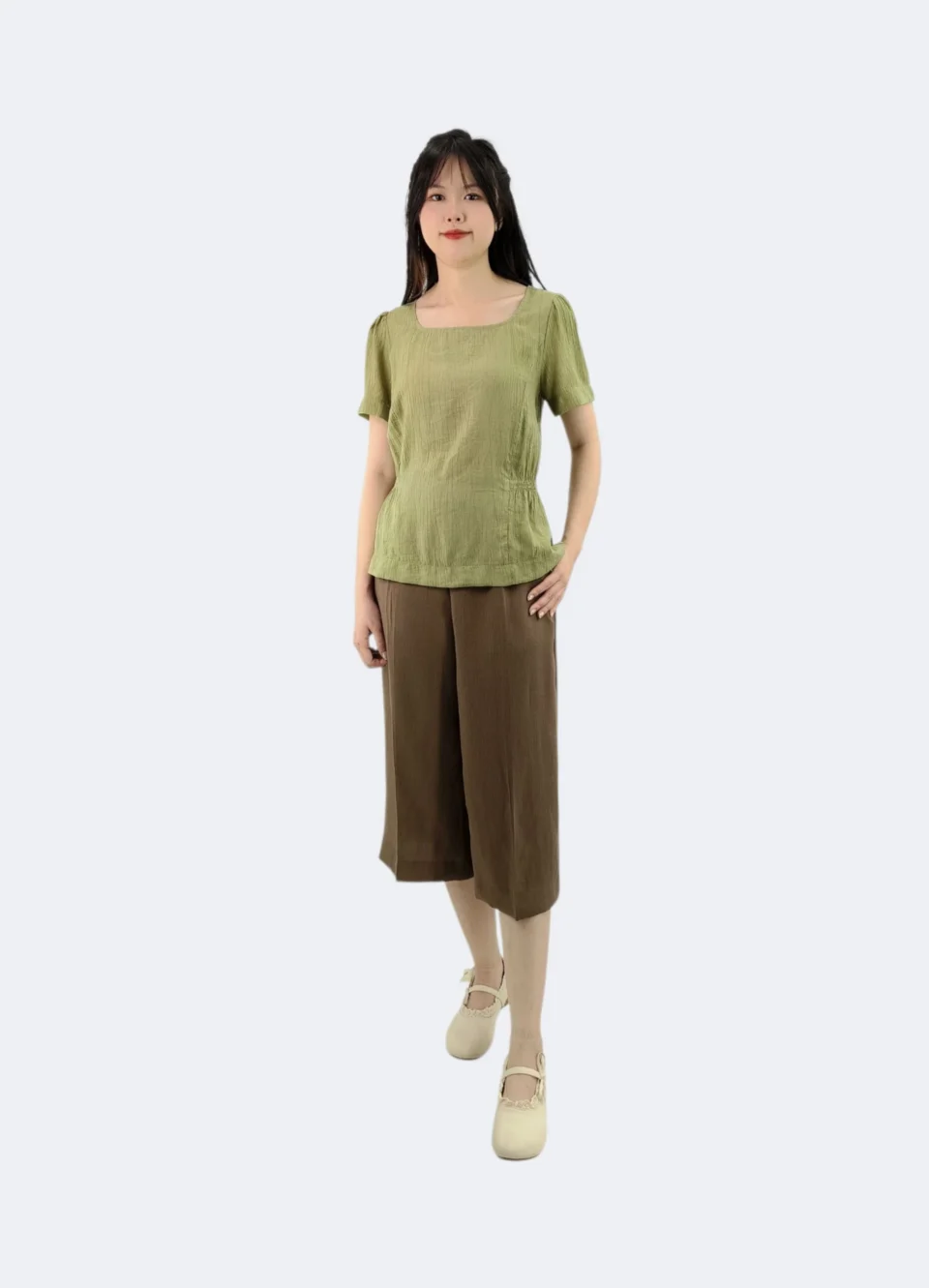 SANA SQUARE NECK SMOCKED WAIST BLOUSE — view 2
