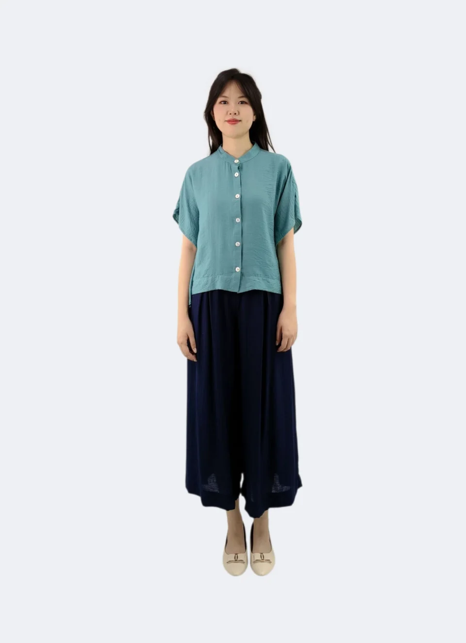 NATE MANDARIN COLLAR BUTTON-DOWN BLOUSE — view 2