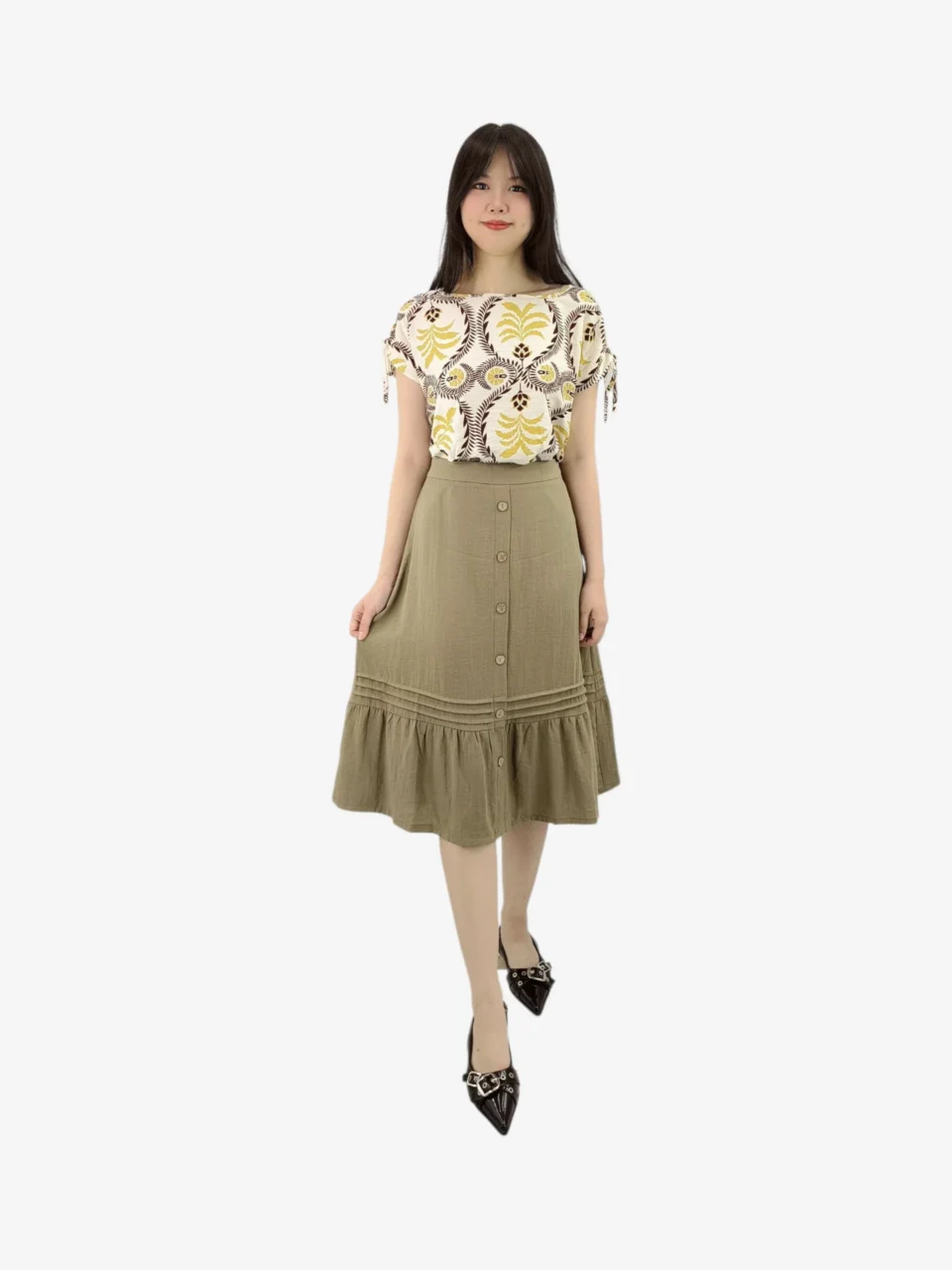FINLAY BUTTON FRONT RUFFLE MIDI SKIRT — view 2