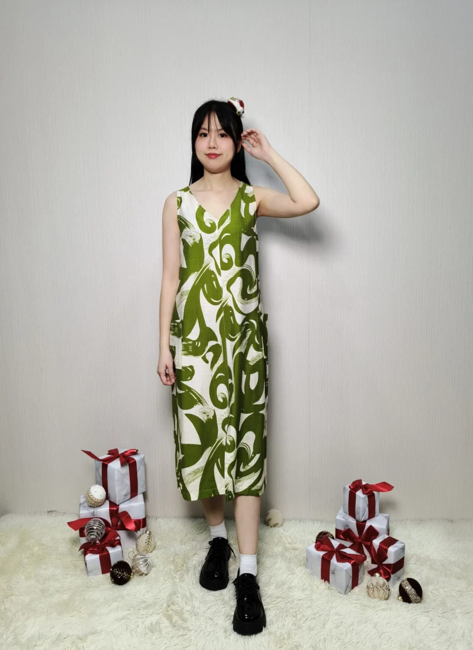 NORA ABSTRACT PRINT SLEEVELESS DRESS （N-DRV75817) — view 3