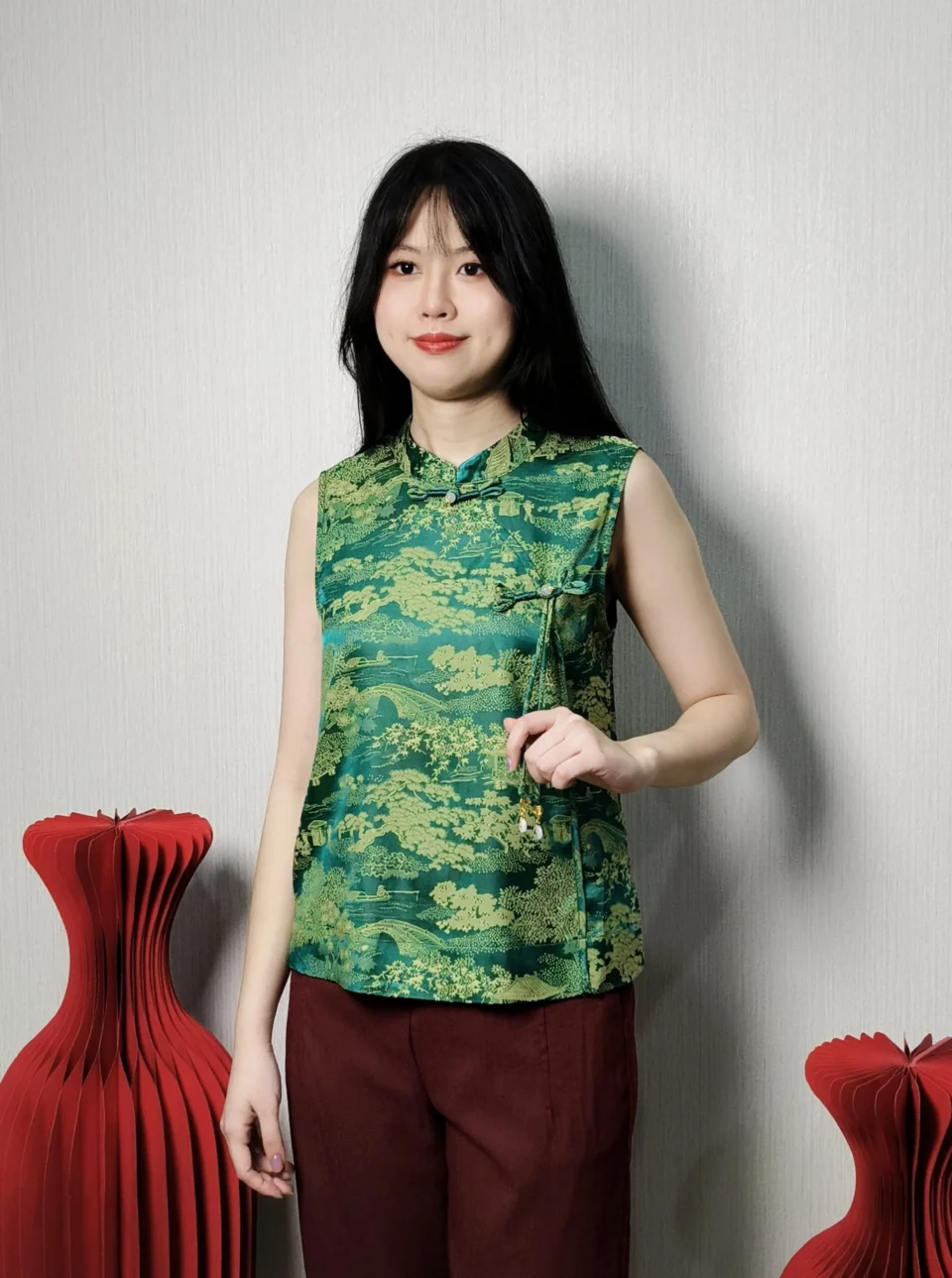 MARISSA MANDARIN COLLAR PRINT TOP — view 3