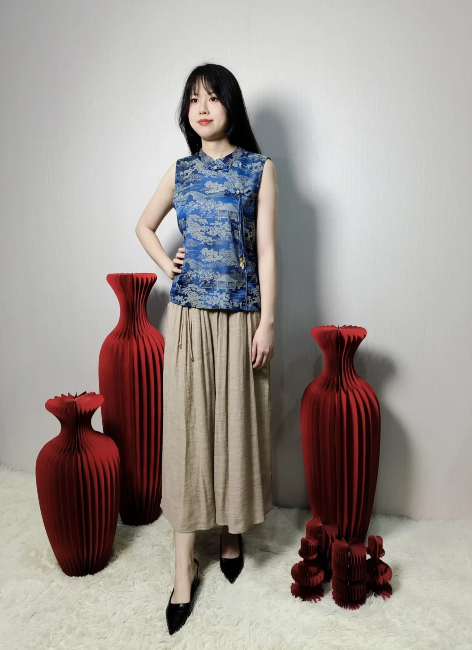 MARISSA MANDARIN COLLAR PRINT TOP — view 4