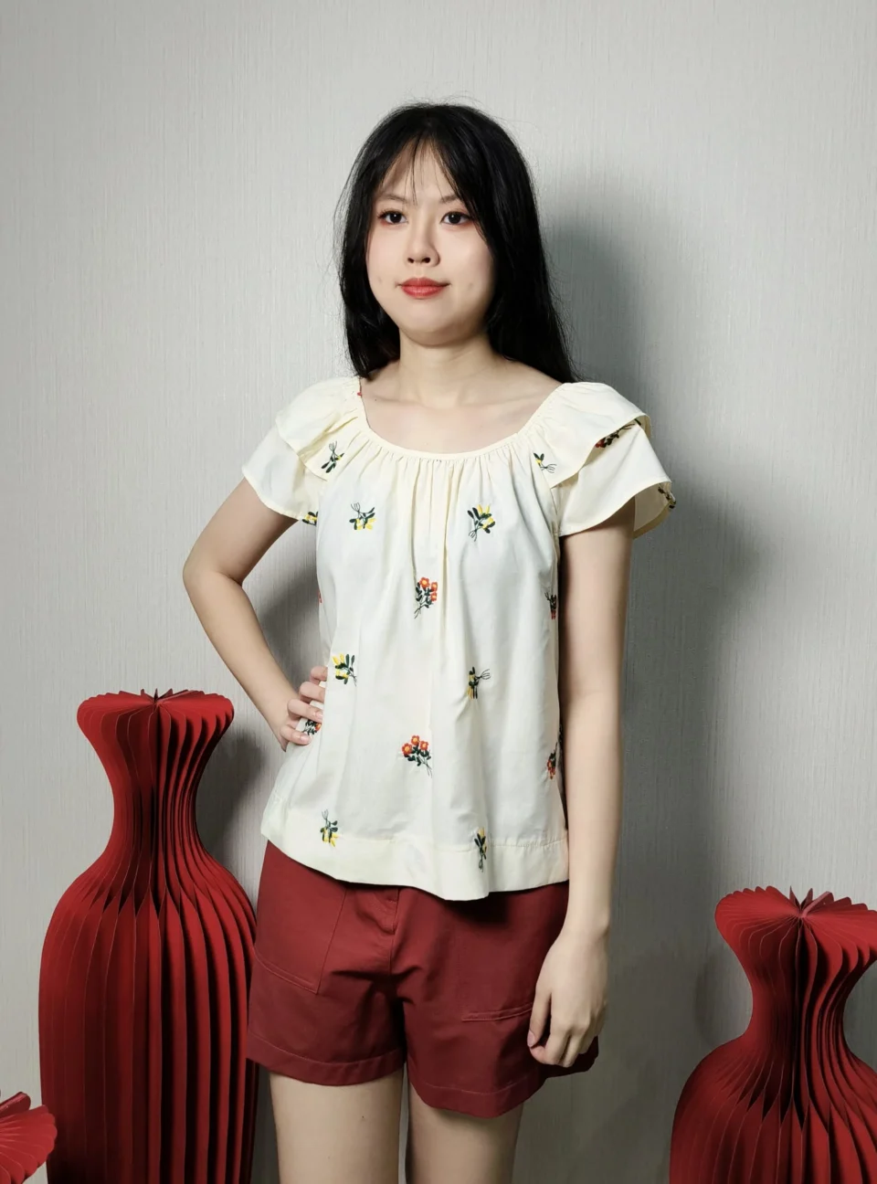 ASHLEY FLORAL FLUTTER OFF-SHOULDER TOP — view 2