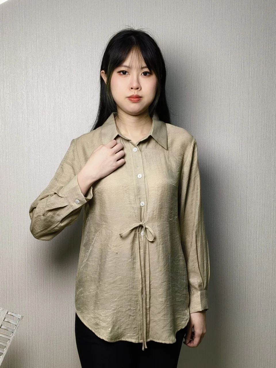 ANISH TEXTURED TIE FRONT BLOUSE — view 2