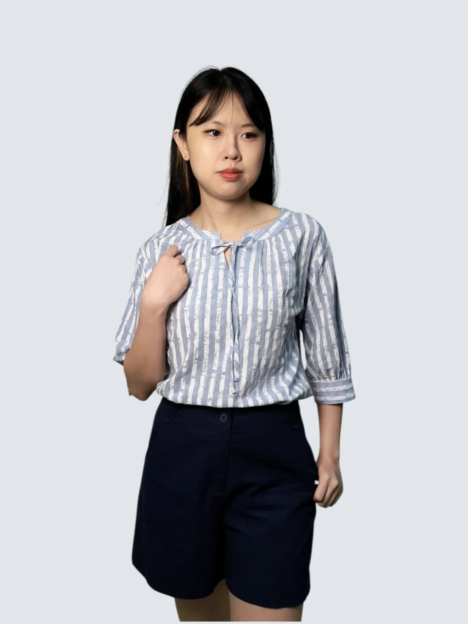 NICA TIE NECK STRIPE PRINT BLOUSE — view 2