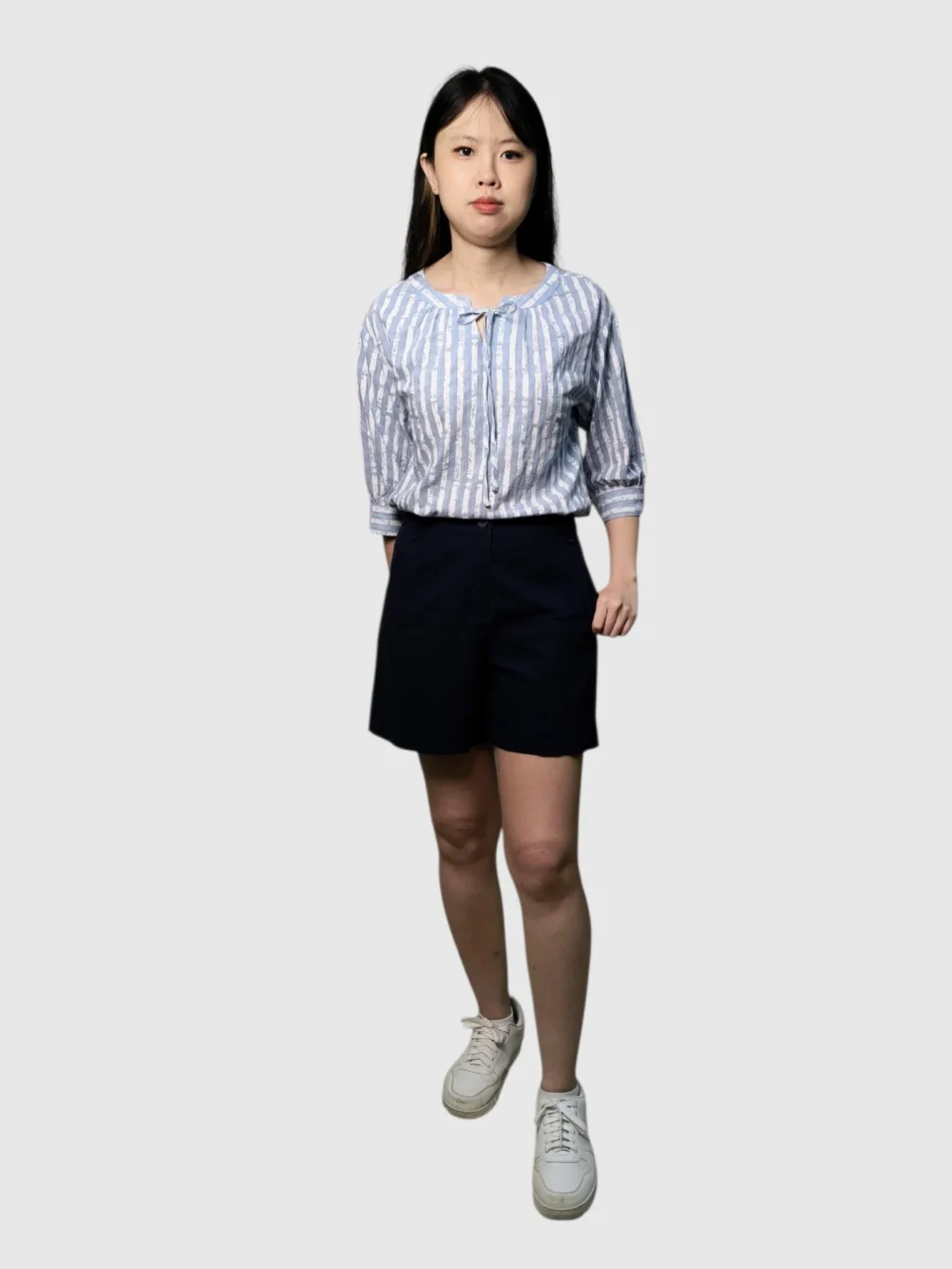 NICA TIE NECK STRIPE PRINT BLOUSE — view 3