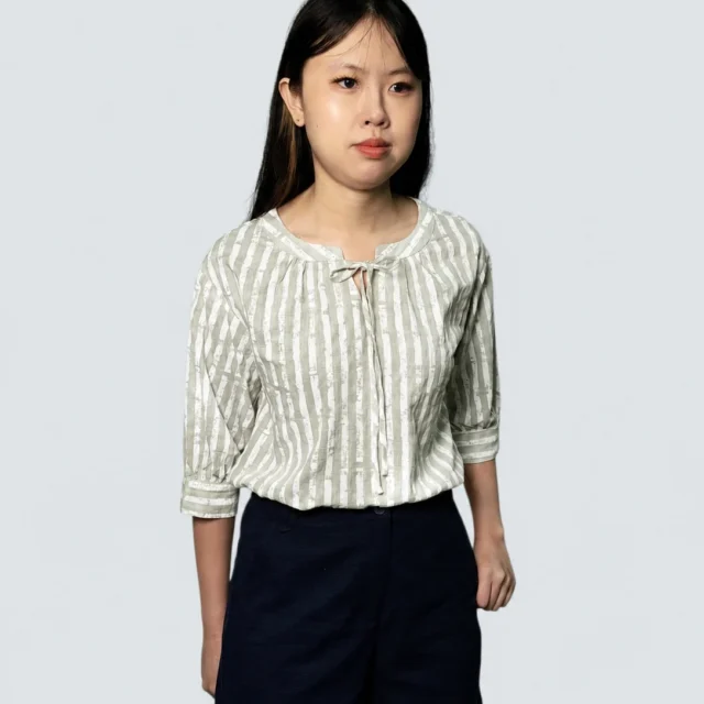 NICA TIE NECK STRIPE PRINT BLOUSE
