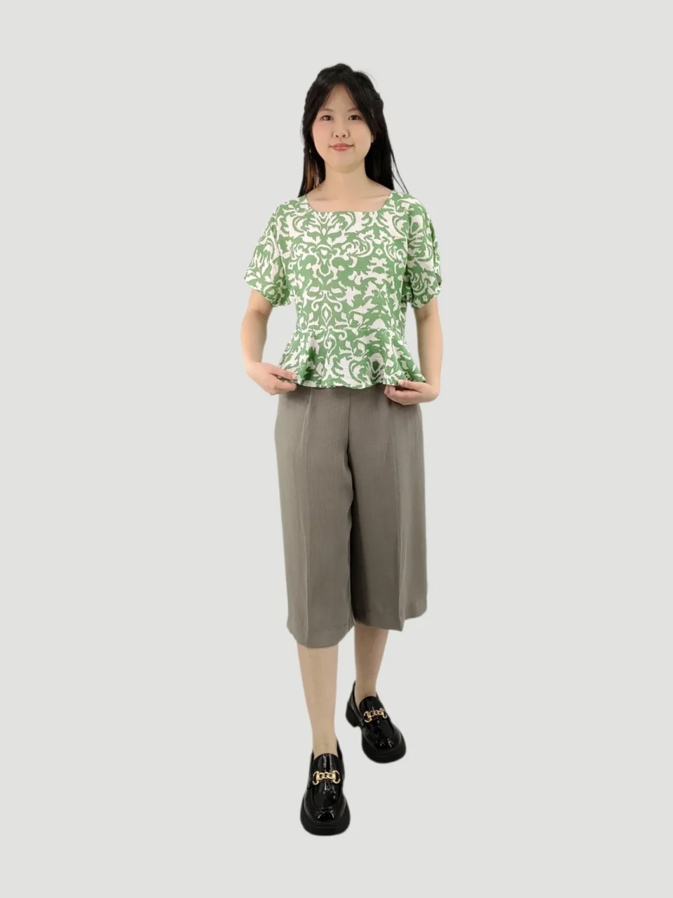BETH DAMASAK PRINT PEPLUM TOP — view 2