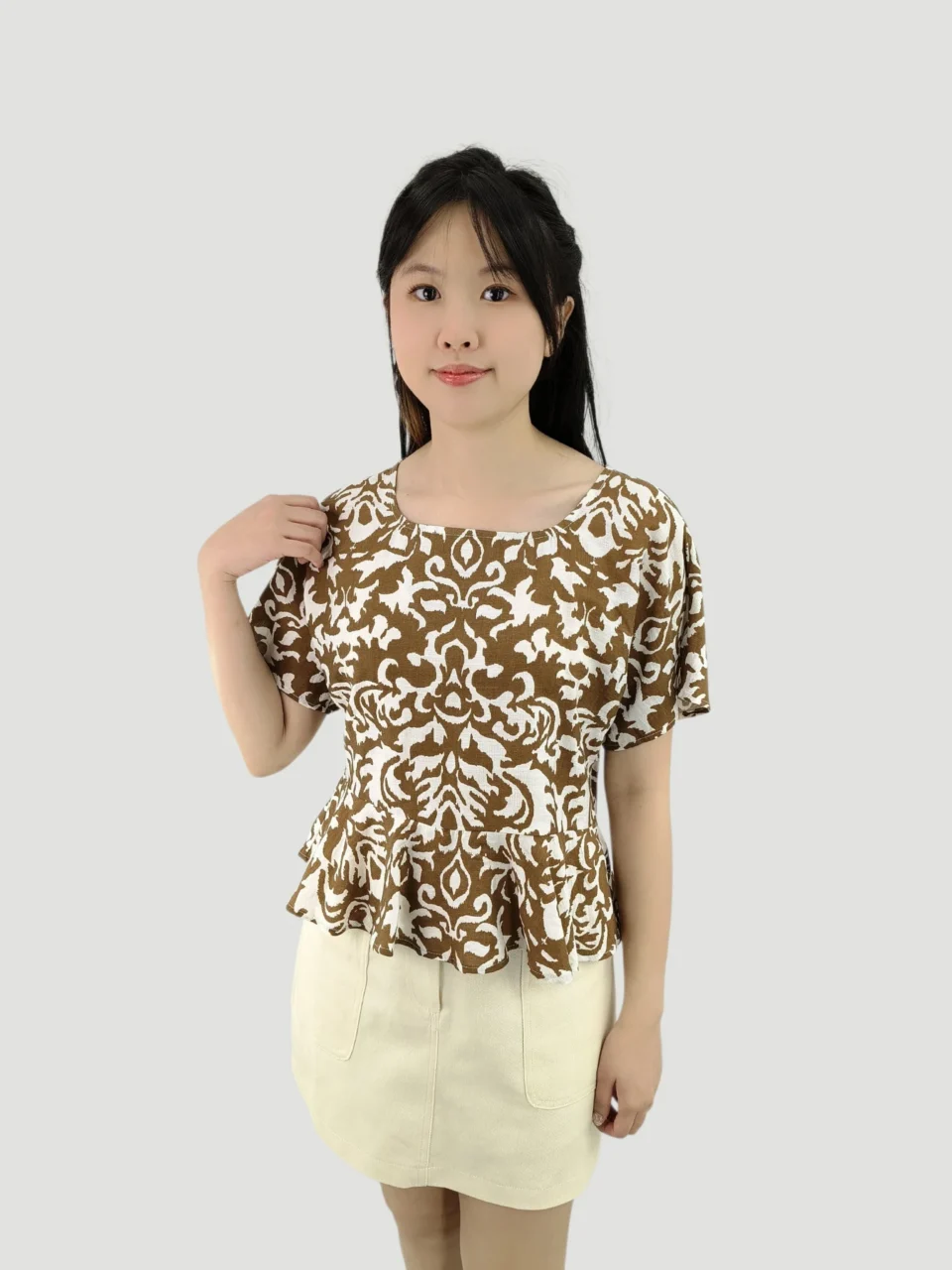 BETH DAMASAK PRINT PEPLUM TOP — view 3