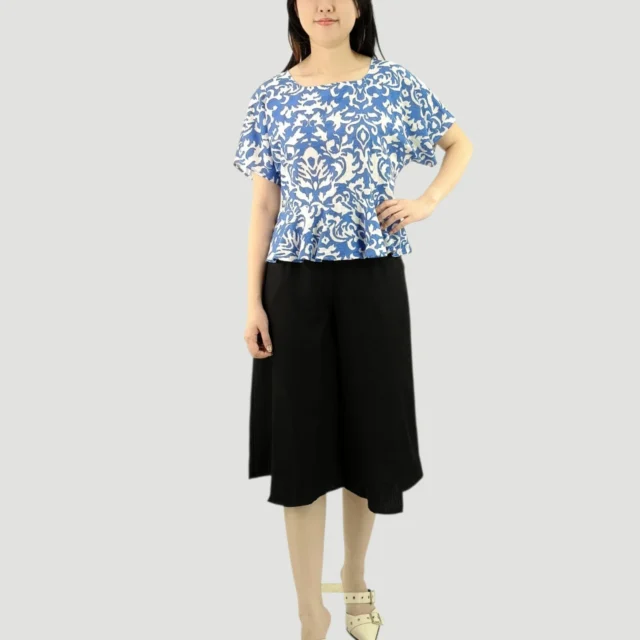 BETH DAMASAK PRINT PEPLUM TOP