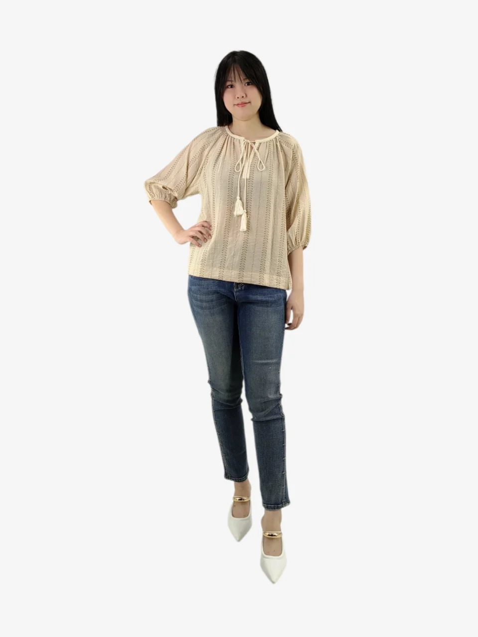 MINA EMBROIDERED TASSEL TIE BLOUSE — view 2