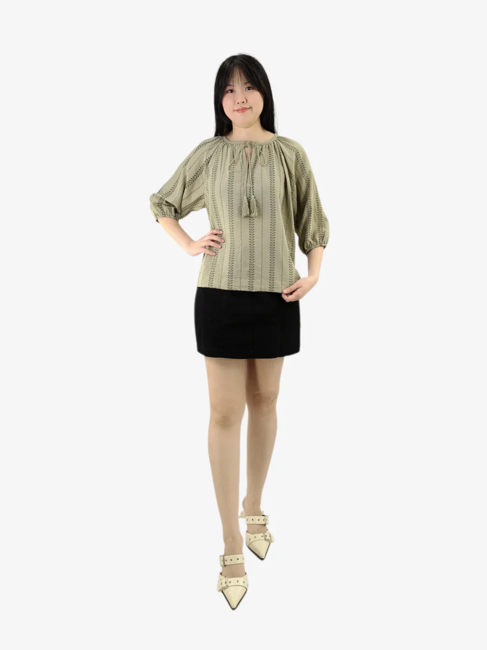 MINA EMBROIDERED TASSEL TIE BLOUSE — view 4