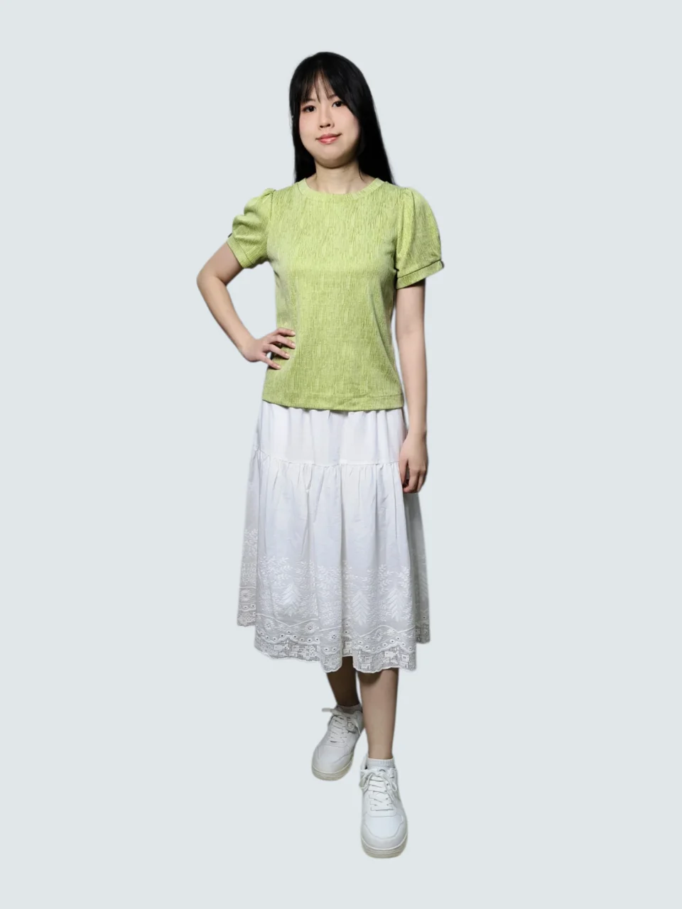 JESS EMBROIDERED EYELET MIDI SKIRT