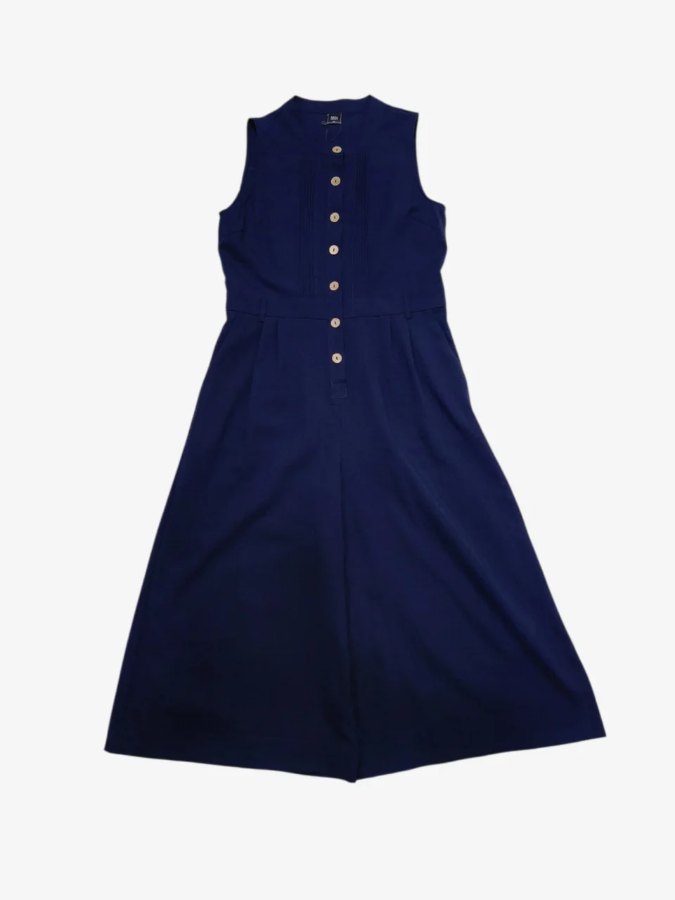 DAVINA TEXTURED SLEEVELESS BUTTON-DOWN JUMPSUIT