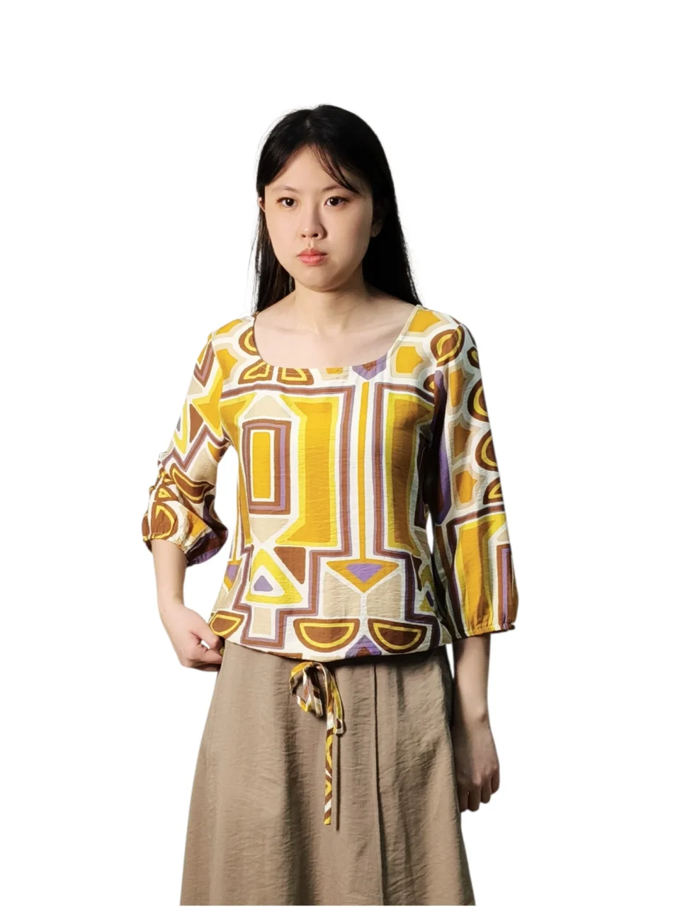 ABBY GEOMETRIC PRINT SQUARE NECK TOP — view 2