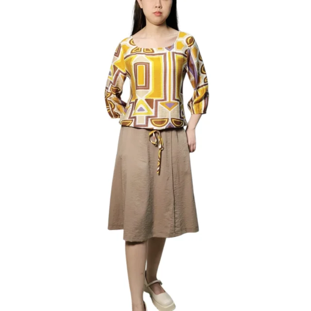 ABBY GEOMETRIC PRINT SQUARE NECK TOP (V-BB75909)