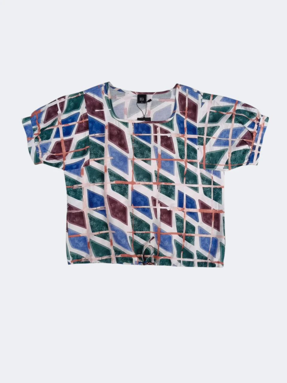 NORA GEOMETRIC PRINT TIE-HEM BLOUSE