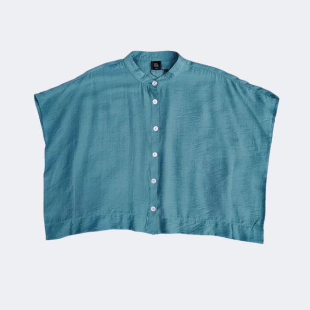NATE MANDARIN COLLAR BUTTON-DOWN BLOUSE