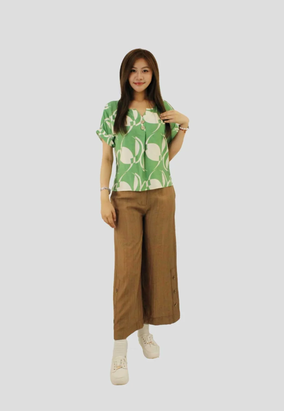Harriet Geo Print Button Top — view 2