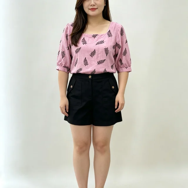 LUNA FERN PRINT SQUARE NECK TOP (V-BB75935)