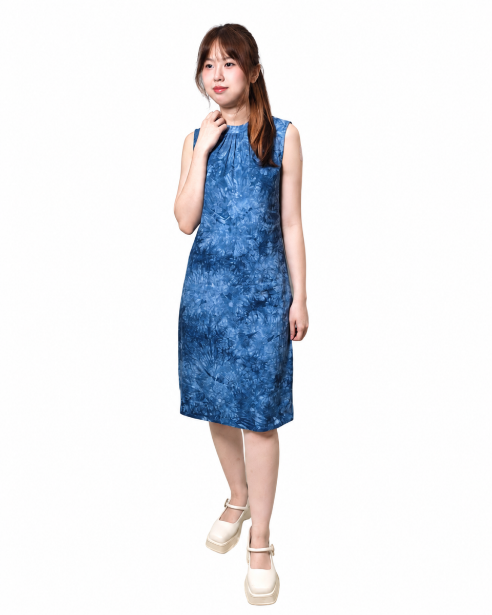 RICO BLUE MIST SLEEVELESS DRESS (N-DRV75983）