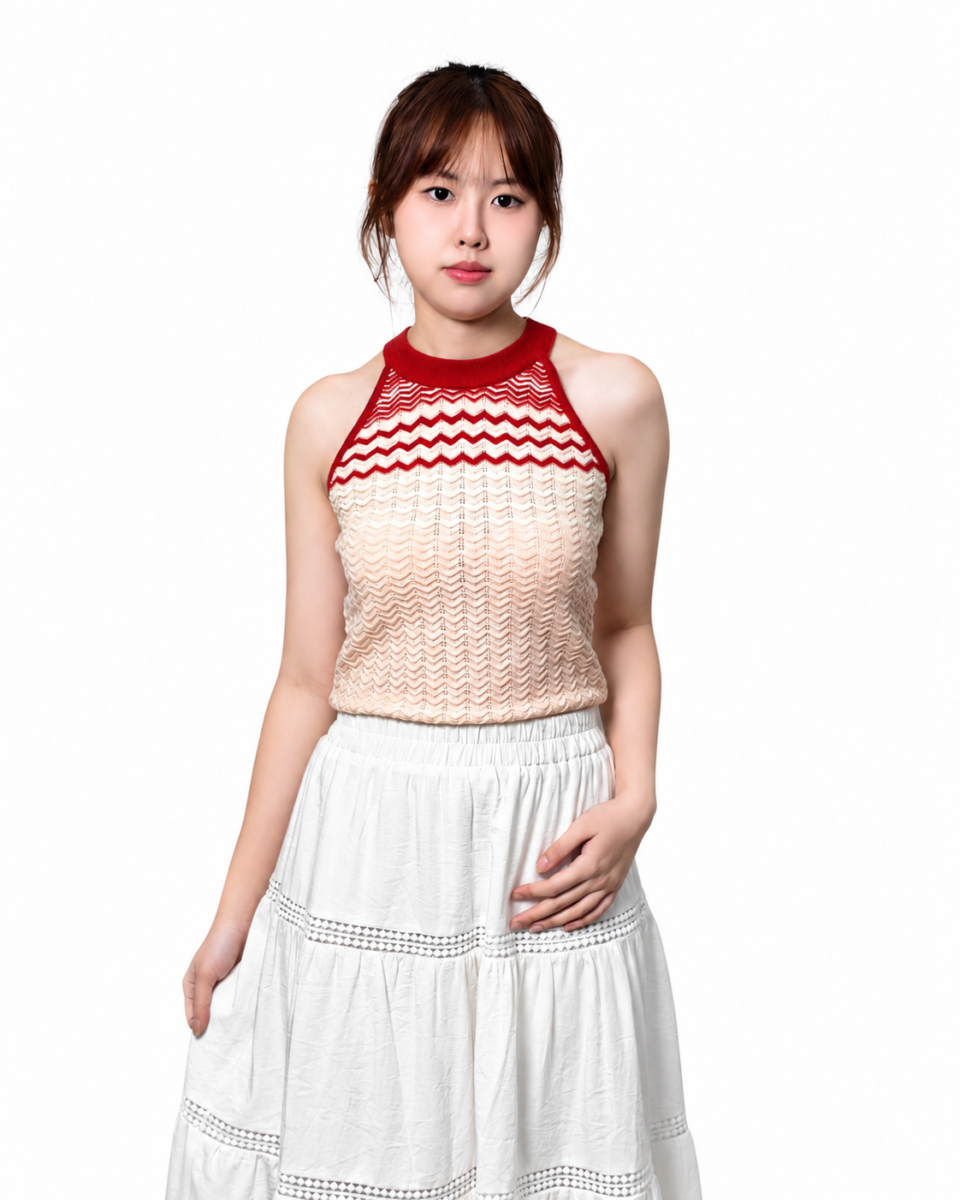 CECILY ZIG ZAG KNIT HALTER TOP (V-KV35509)