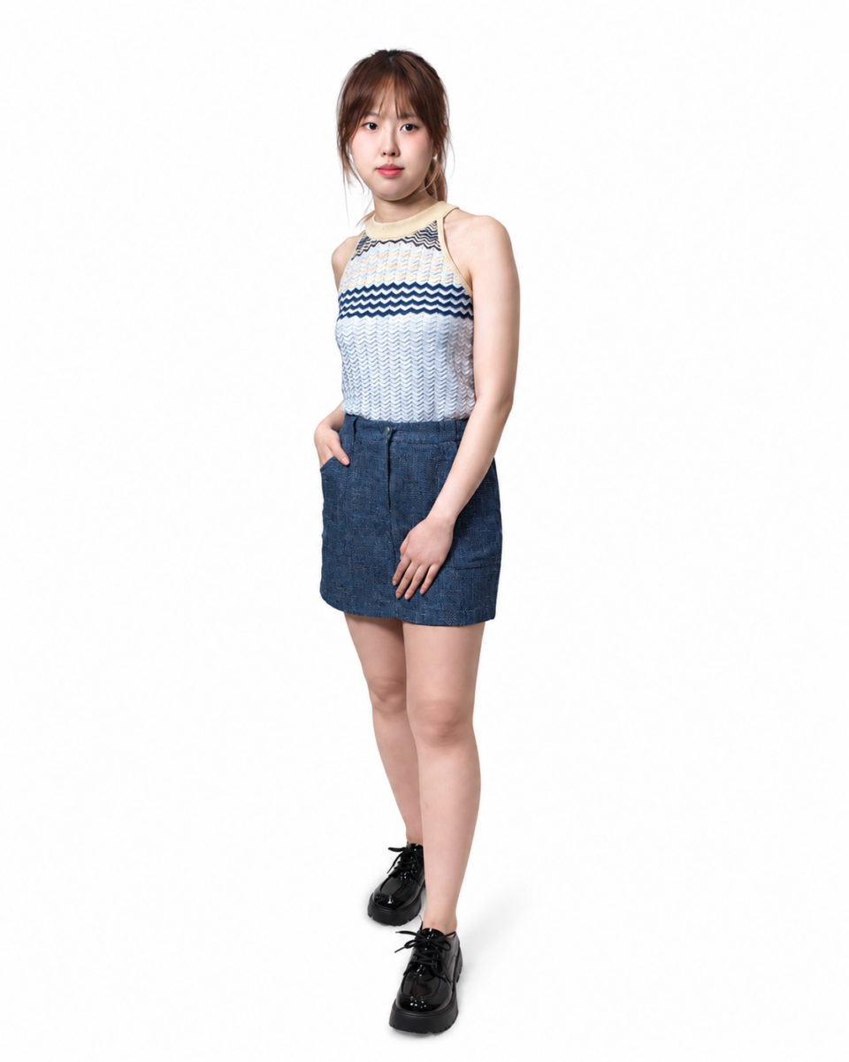CECILY ZIG ZAG KNIT HALTER TOP (V-KV35509)