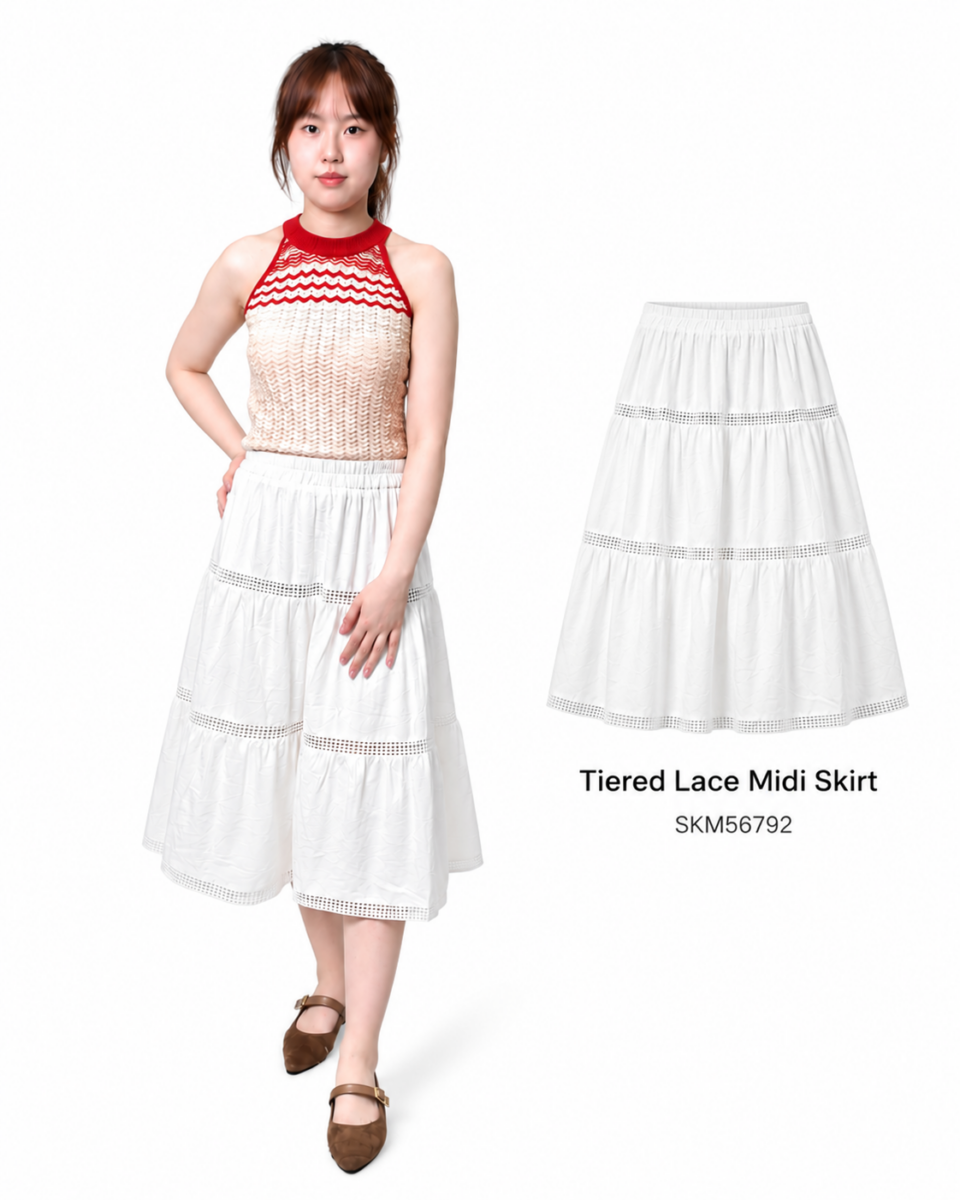 ZANE TIRED LACE MIDI SKIRT (N-SKM56792)