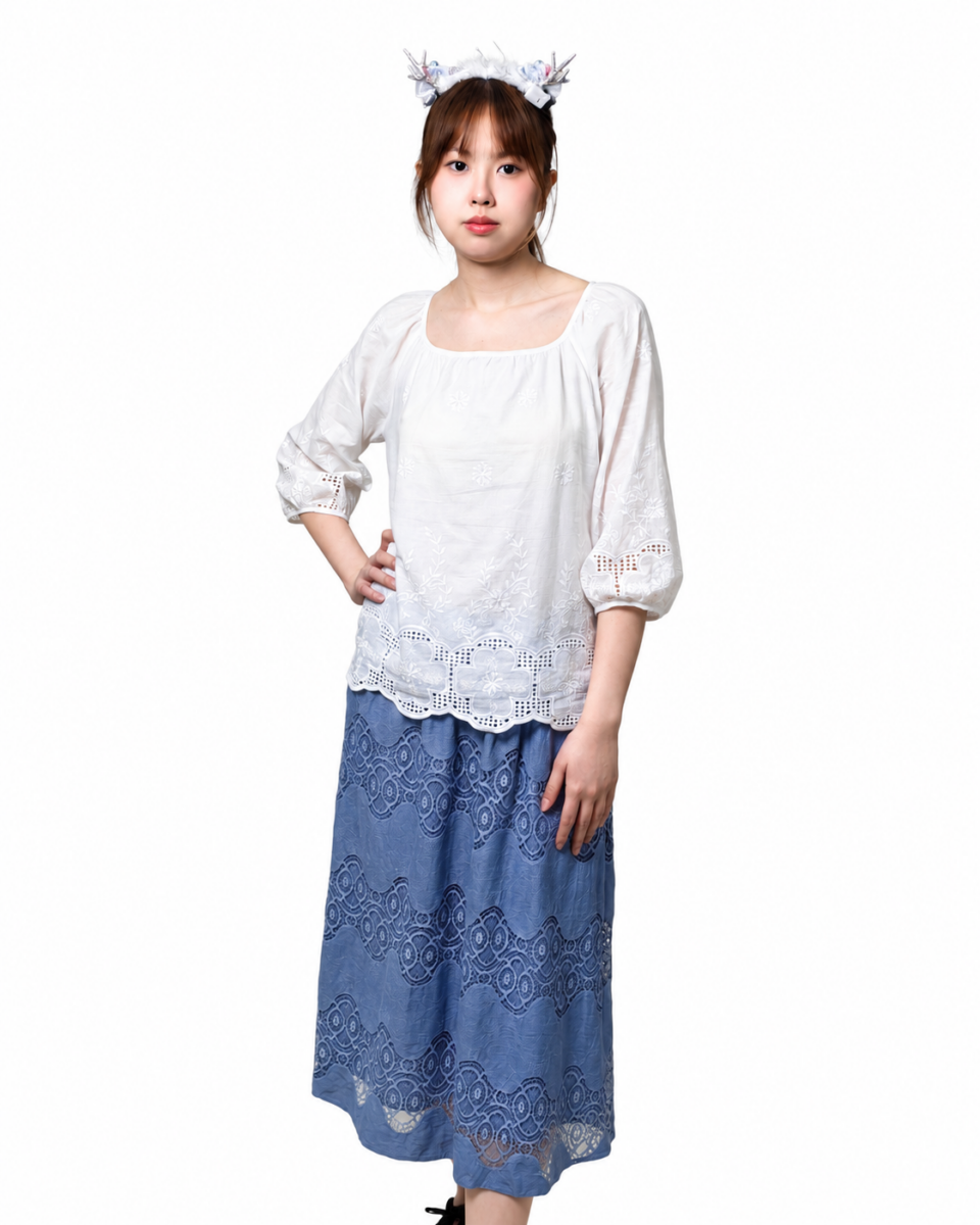 KAREN FLORAL LACE MIDI SKIRT (N-SKM56790)
